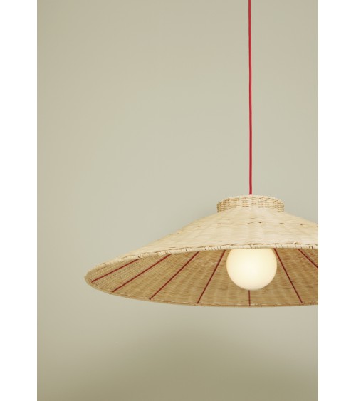 Suspension Lampe rotin Trapeze rouge/naturel