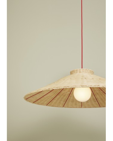 Suspension Lampe rotin Trapeze rouge/naturel