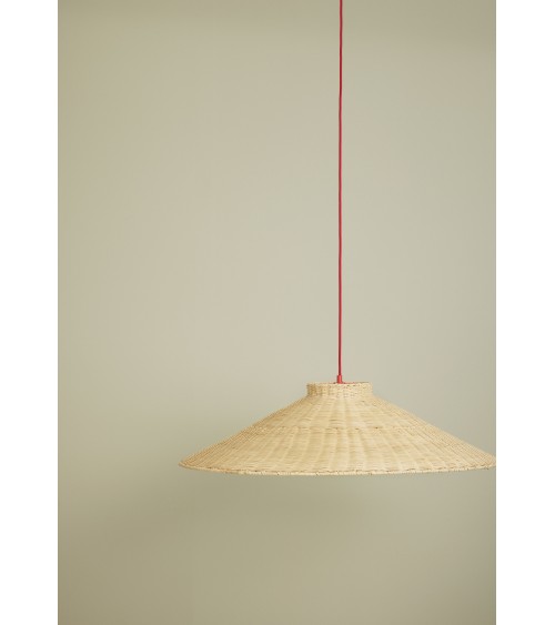 Suspension Lampe rotin Trapeze rouge/naturel