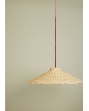 Suspension Lampe rotin Trapeze rouge/naturel