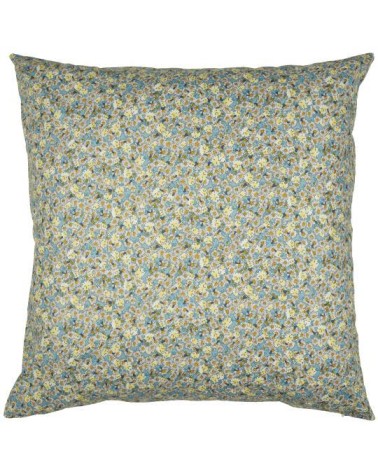 Housse de coussin turquoise à fleurs blanches et jaunes