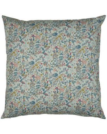 Housse de coussin bleu clair avec fleurs et feuilles