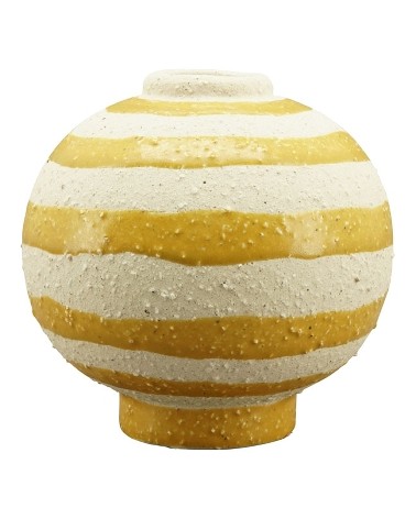 Vase boule rayé jaune 14x14x13.5cm