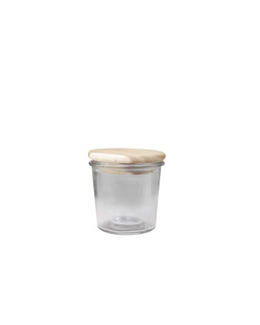 Pot verre couvercle bois h9 diam9.5cm