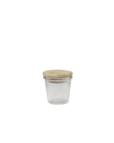 Pot verre couvercle bois h7 diam7.5cm