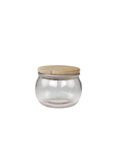 Pot verre couvercle bois h8.6 diam11cm